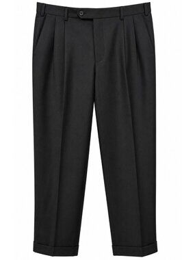 Enzo Mantovani Mens Black Wool Cashmere Pleated Cuffed Dress Pants 36x29 Italy
